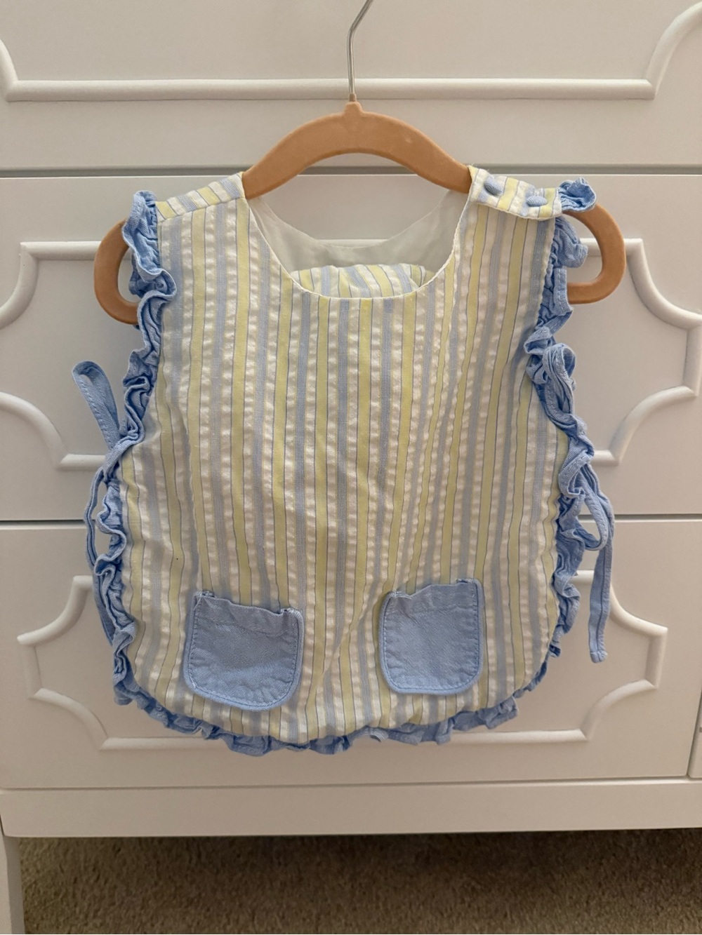 Yellow Stripe and Light Blue Ruffle Kids Matching Set